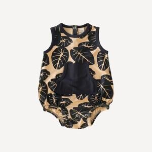 Kate Quinn Sleeveless Pocket Bubble Bodysuit Black Taro Leaf Size 6-12 Months Ba